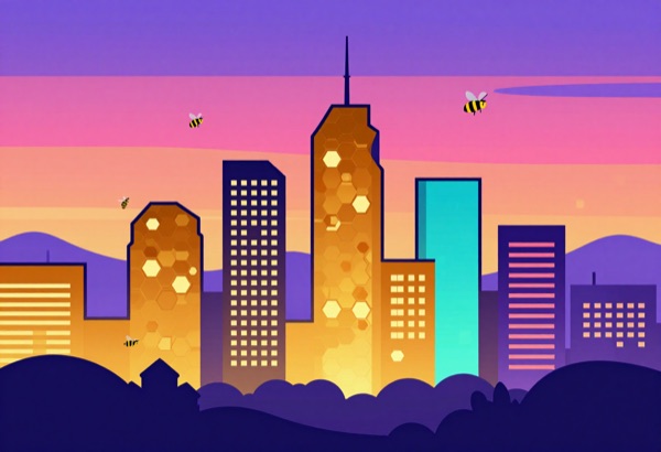 A hive city scene from our seed art